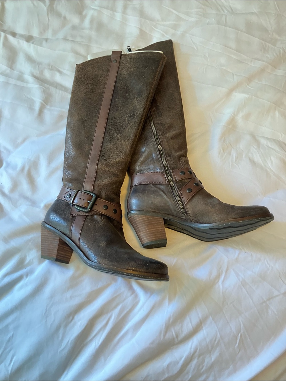 Women's Brown Leather Mid-Calf Heeled Boots